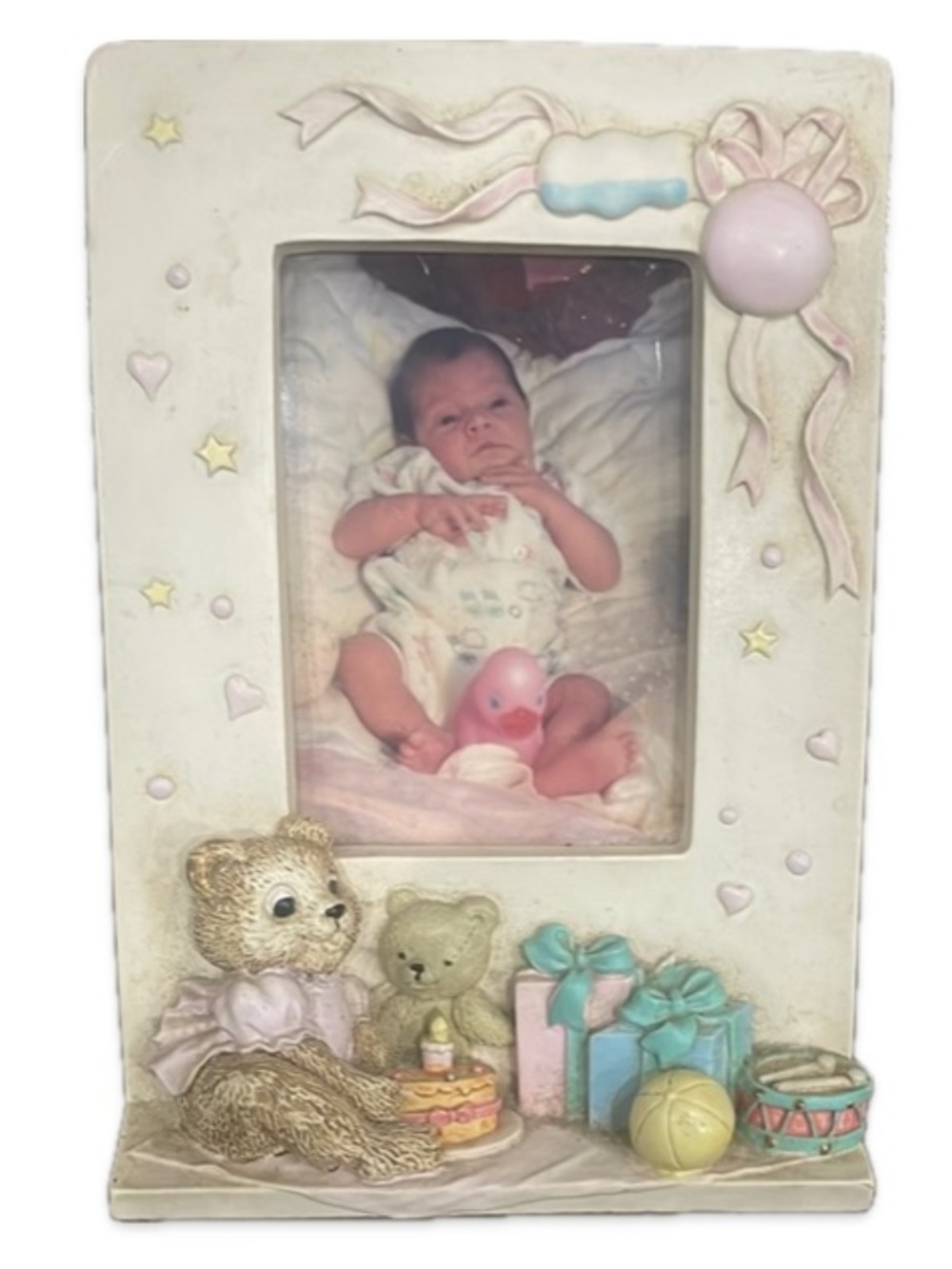 Vintage Cute 3D Pastel Baby Photo Frame Teddy Bear Cake Gift Baptism Keepsake